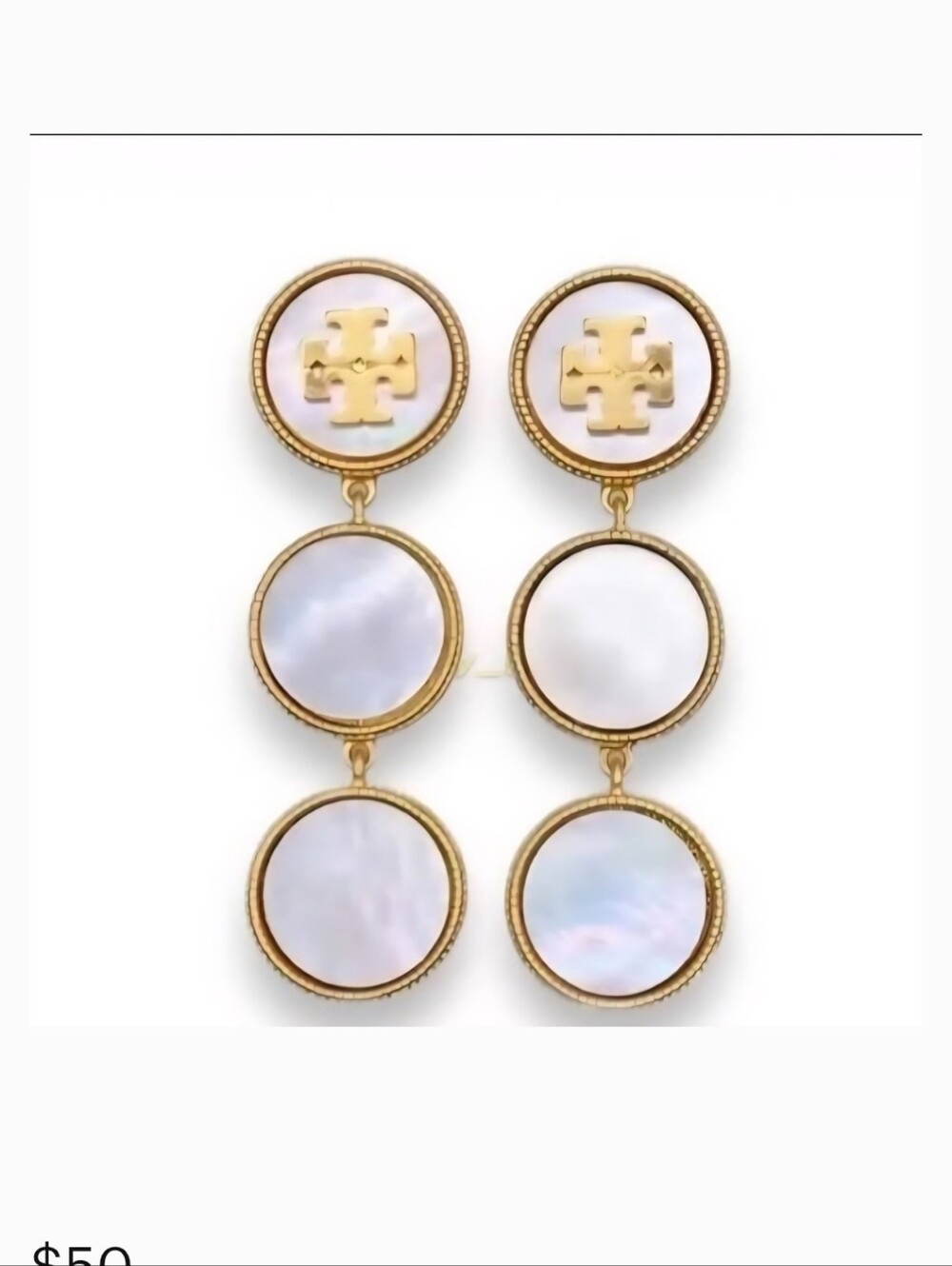 Tory Burch Gold Mother Of Pearl Earrings New